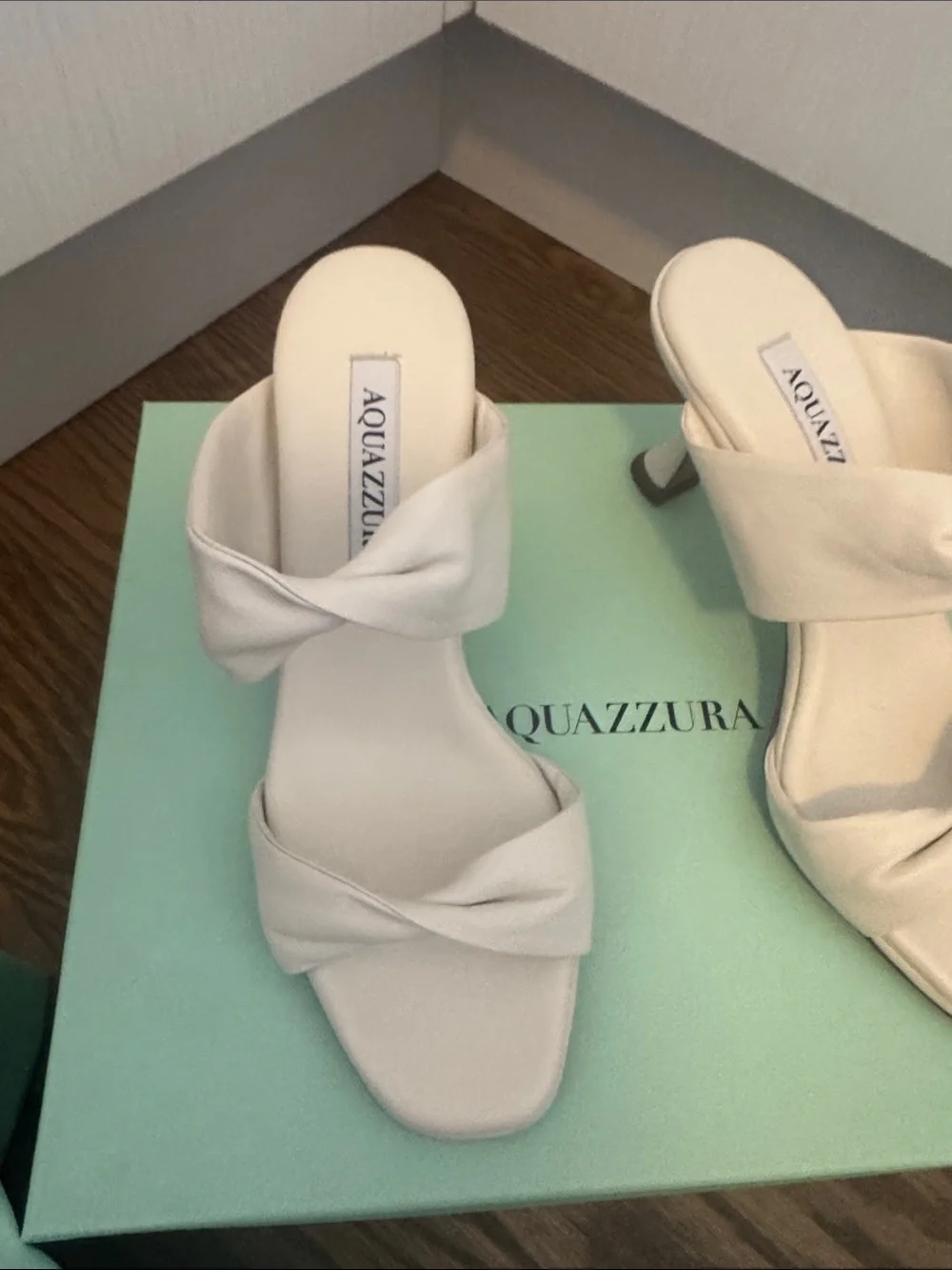 Aquazzura Cream Knotted Slide Heels
